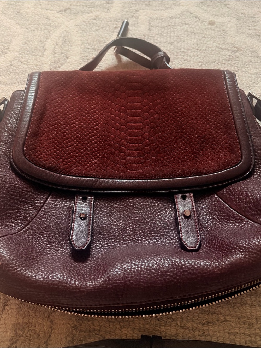 Mackage Adele Oxblood Leather Satchel Crossbody Python Embossed Bag Clean